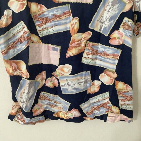 Jamaica Bay Vintage Navy Seashell Postcard Coastal Tropical Hawaiian Shirt 1X - Picture 9 of 12